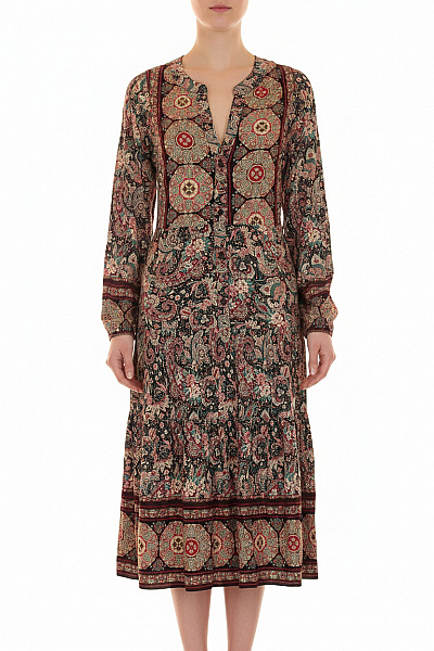 BODY FLIRT Dámské šaty S Dlouhým Rukávem Boho Květované Midi Vel. 46