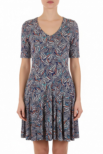 Dámské šaty Krátký Rukáv Tmavě Modré Lístky áčkový Střih Denní Velikost T2