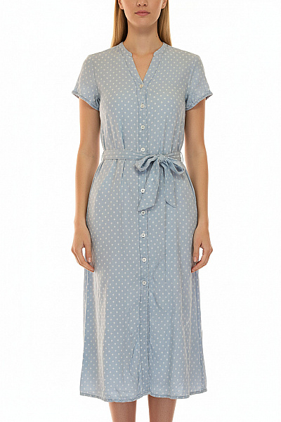 Modré Puntíkované šaty S Krátkým Rukávem A Páskem Vel. S