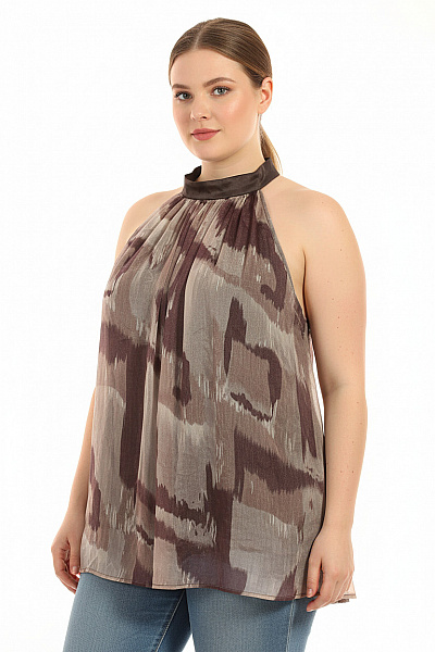 Dámská Halenka Bez Rukávů Vzorovaná Průsvitná Letní Velikost DE 50