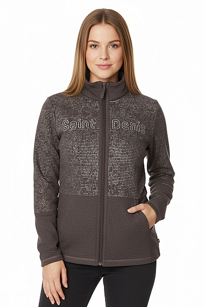 LAURA KENT Dámská Rozepínací Mikina Hnědá S Potiskem A Kamínky Vel. DE 42
