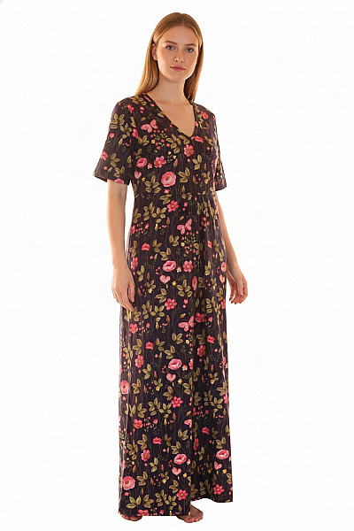 CAMILLE Dámské šaty S Krátkým Rukávem Květované Volnočasové Dlouhé Vel. M