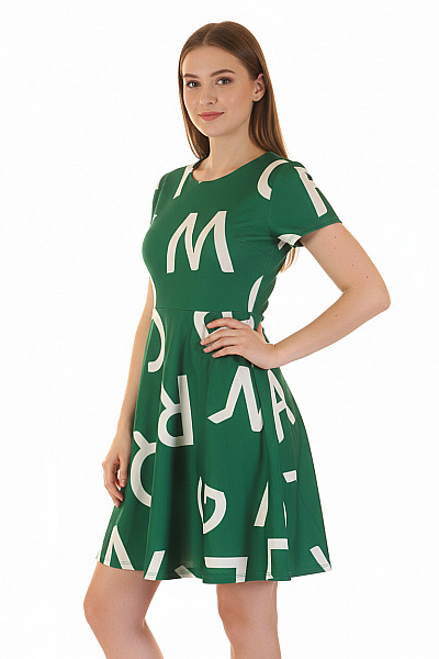 Zelené Mini šaty S Potiskem Písmen Letní áčkový Střih Velikost S