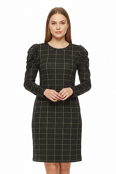 Dámské Pouzdrové šaty S Dlouhým Rukávem Kostkované Volnočasové Velikost S