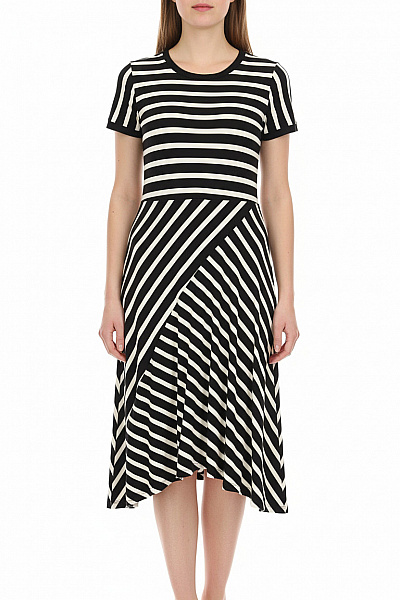 Reserved Dámské šaty Tričkové S Krátkým Rukávem černo-bílé Pruhované Asymetrické Bavlněné Volnočasové Letní Velikost S