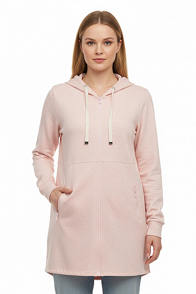 FISHERFIELD Dámská Prodloužená Mikina S Kapucí Na Zip Růžová Vel. L