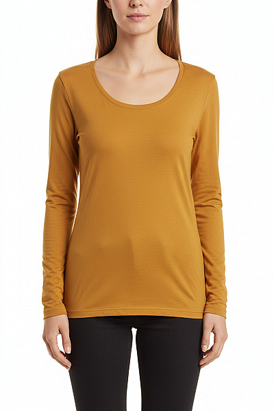 Basic Dámské Tričko žluté Basic Dlouhý Rukáv Kulatý Výstřih Jednobarevné Vel. 42