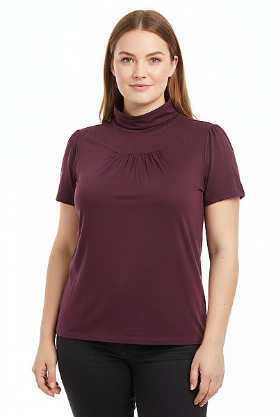 SIXTH SENSE Dámské Viskózové Tričko S Rolákem A Krátkým Rukávem Vínové Jednobarevné Vel. L