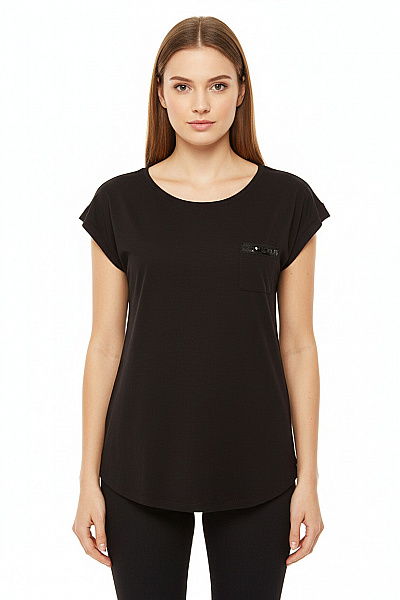 HM  Dámské černé Tričko S Krátkým Rukávem A Kapsou Flitry Velikost 36