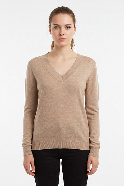 Eight2Nine Dámský Béžový Tenký Pletený Pulovr S Výstřihem Do V Basic Vel. Xs