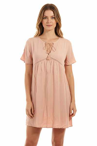 BODY FLIRT Růžové Letní šaty Boho Ažurové Volné S Třásněmi Vel. 44