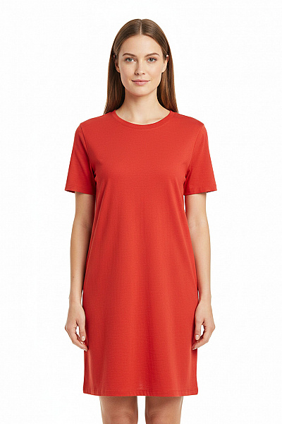 FISHERFIELD Dámské červené šaty Tričkové Krátký Rukáv Volnočasové Vel. 42