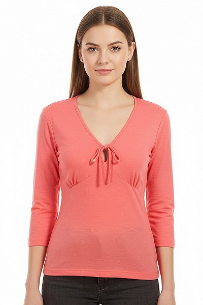 Dámské Tričko Korálové S 3/4 Rukávem A Vázáním Vel. S