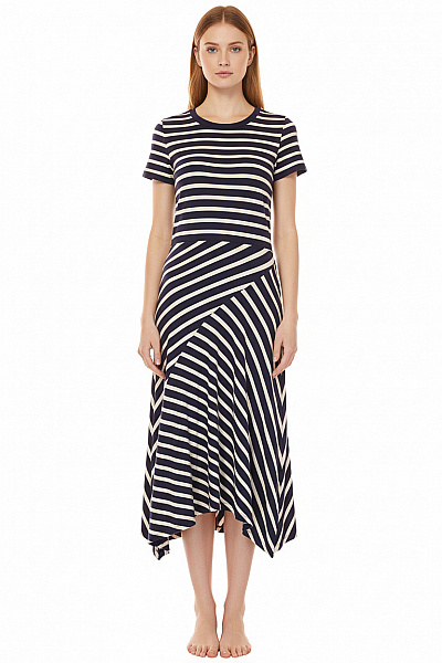 Reserved Dámské šaty Tričkové S Krátkým Rukávem Asymetrické Pruhované Volnočasové Vel. XS