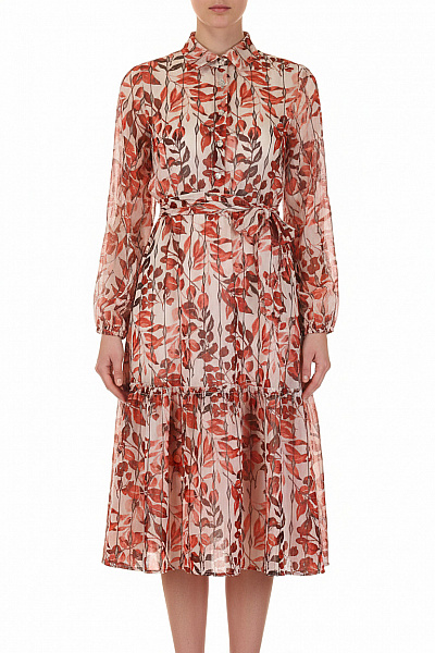 Dámské Letní šaty Košilové S Dlouhým Rukávem Květované Midi S Páskem Velikost S