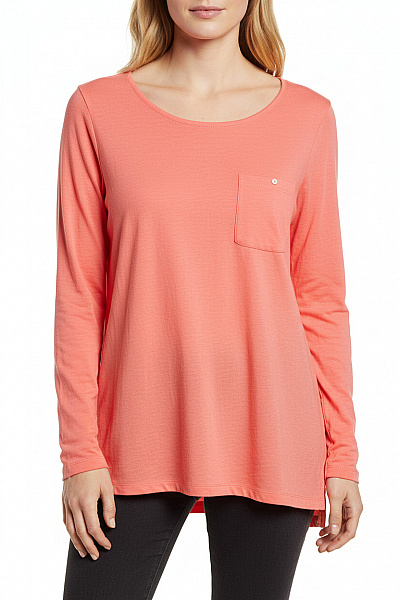 Tchibo Dámské Tričko S Dlouhým Rukávem A Kapsou Korálové Basic Vel. 40/42