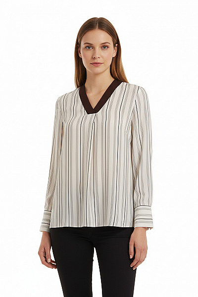 Primark Dámská Pruhovaná Halenka S Dlouhým Rukávem A Výstřihem Do V Velikost 38