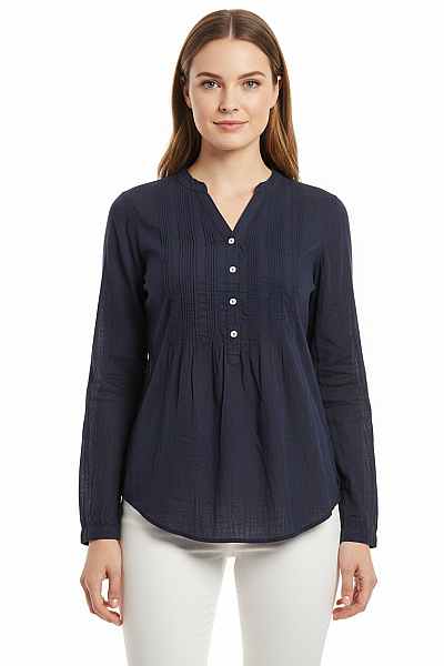 Canda Tmavě Modrá Bavlněná Halenka S Dlouhým Rukávem A Výstřihem Do V Velikost 36