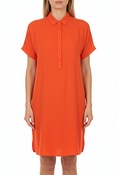 HM  Oranžové Dámské Košilové šaty Krátký Rukáv Volné Tunikové Vel. 34