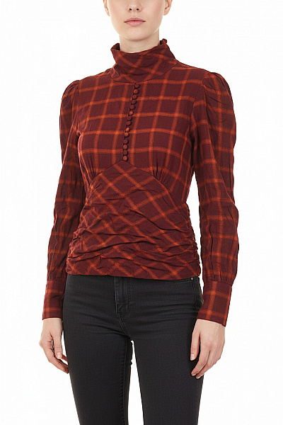 BIRGITTE HERSKIND Dámské Tričko S Dlouhým Rukávem červené Kostkované Bavlněné Vintage Vel. 34