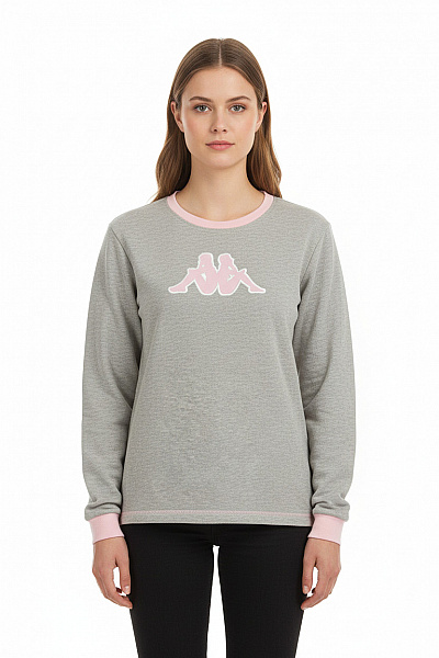 Kappa Dámská Bavlněná Mikina šedá S Dlouhým Rukávem Crewneck Velikost L