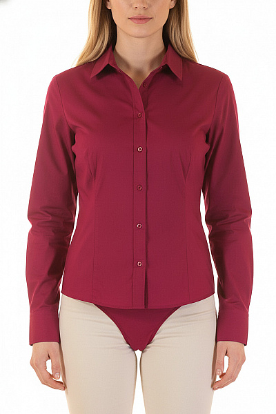 SISLEY Dámská Vínová Košile Slim Fit Dlouhý Rukáv Vypasovaná Elegantní Vel. L
