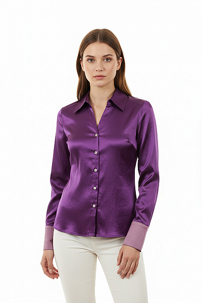 Společenská Dámská Košile Hedvábná Fialová Vel. 38