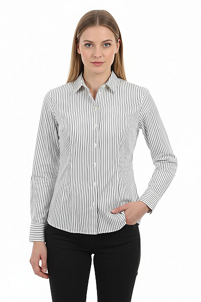 TOMMY HILFIGER Dámská Košile S Dlouhým Rukávem Bílá černá Pruhovaná Vypasovaná Business Velikost 8