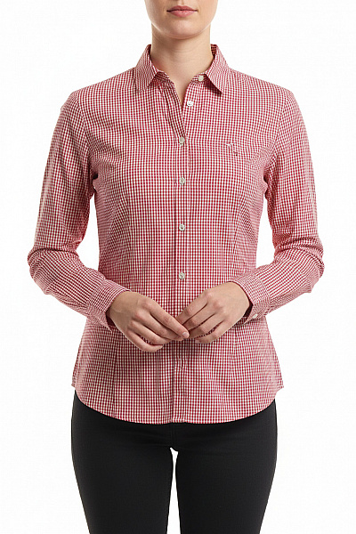 TOMMY HILFIGER Dámská červená Bílá Kostkovaná Košile S Dlouhým Rukávem Vypasovaná Velikost 12