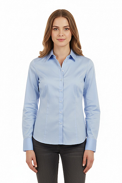 ETERNA Dámská Bavlněná Košile Modrá Elegantní Vypasovaná S Dlouhým Rukávem Vel. 38