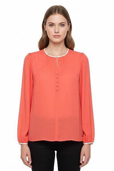 TOMMY HILFIGER Dámská Oranžová Halenka S Dlouhým Rukávem Propínací Elegantní Volná Velikost 6