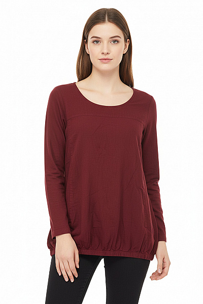 ZIZZI Dámská Bordó Halenka S Dlouhým Rukávem A Gumou V Pase Vel. S