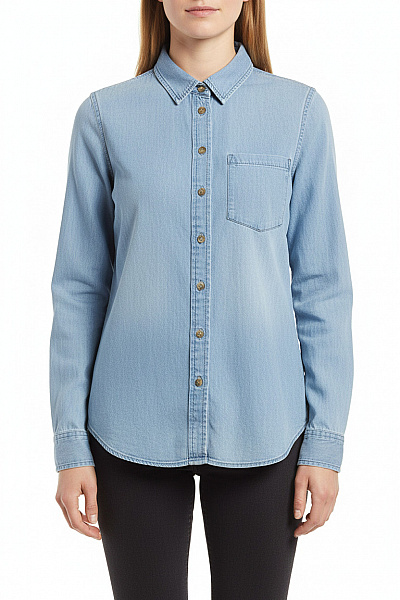 Asos Dámská Světle Modrá Riflová Košile S Dlouhým Rukávem A Náprsní Kapsou Vel. US 36