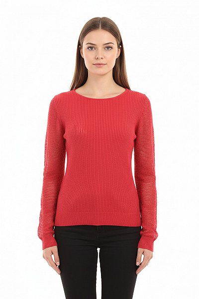 Massimo Dutti Dámská červená Pletená Halenka S Dlouhým Rukávem Lodičkový Výstřih Velikost S