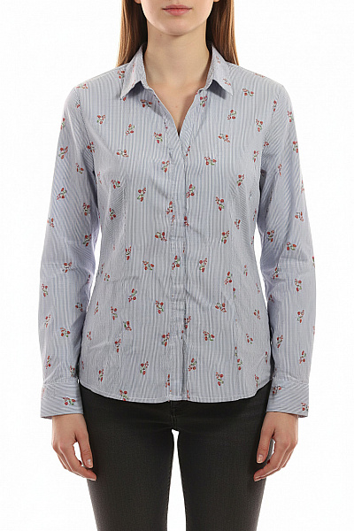 S.OLIVER Dámská Modrá Pruhovaná Košile S červeným Jahodovým Potiskem Velikost 36