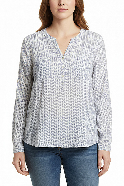 TOM TAILOR Dámská Vzorovaná Halenka S Dlouhým Rukávem A Kapsami Volná Velikost XL