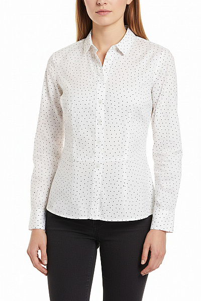 ETERNA Dámská Bílá Puntíkovaná Košile Slim Fit S Dlouhým Rukávem Elegantní Velikost 40