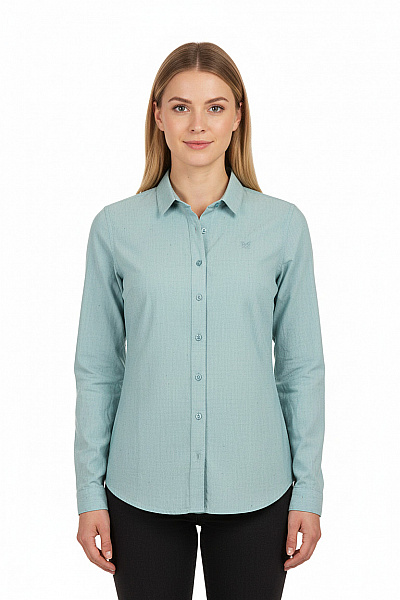 CREW Dámská Světle Modrá Košile S Dlouhým Rukávem A Výšivkou Velikost 10