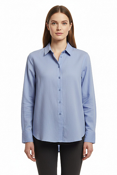 DeFacto Dámská Společenská Bavlněná Košile Modrá Elegantní Volná Velikost S