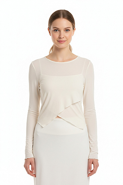 Dámské Bílé Průhledné Tričko S Dlouhým Rukávem Asymetrické Velikost EU 38