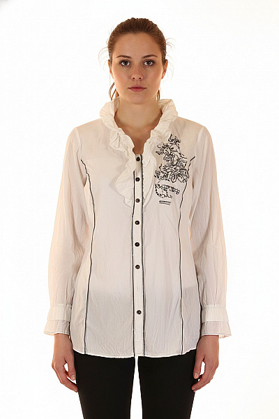 MADELEINE Dámská Bílá Košile S Dlouhým Rukávem Volná S Výšivkou A Volánky Vel. M