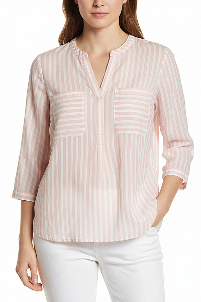 TOM TAILOR Dámská Růžová Pruhovaná Halenka S 3/4 Rukávem A Kapsami Velikost XL