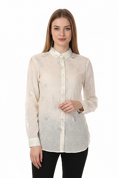 ETERNA Dámská Béžová Vzorovaná Průhledná Košile S Dlouhým Rukávem Lesklá Vel. 38