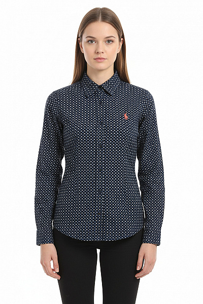 Ralph Lauren Dámská Vzorovaná Košile Slim Fit Tmavě Modrá S Výšivkou Vel. S