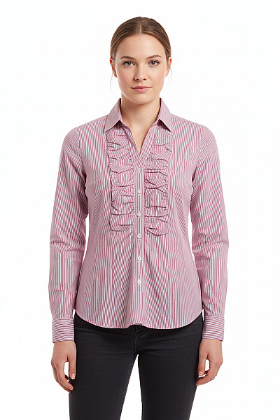 Seidensticker Dámská Pruhovaná Košile S Dlouhým Rukávem A Volánky Růžová Vel. 38