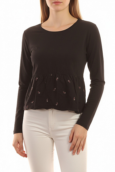 Pepe Jeans Dámská Bavlněná černá Halenka S Dlouhým Rukávem A Potiskem Peplum Vel. L