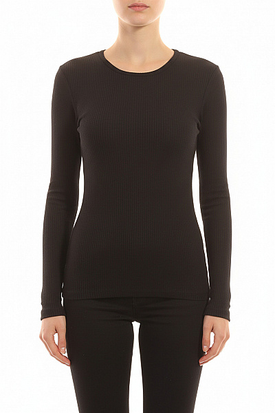 PIECES Dámské černé žebrované Tričko S Dlouhým Rukávem Basic Kulatý Výstřih Velikost XS