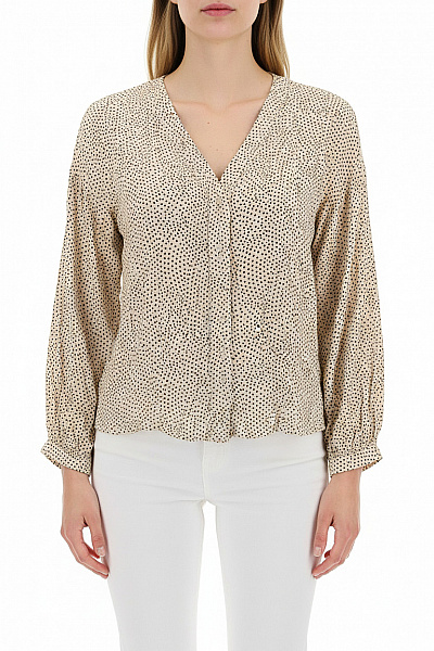 Dámská Béžová Puntíkovaná Košile S Dlouhým Rukávem Ležérní Vel. M
