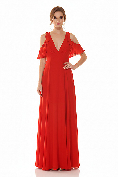 Topshop Červené Společenské šaty Dlouhé šifonové S Odhalenými Rameny Vel. 34
