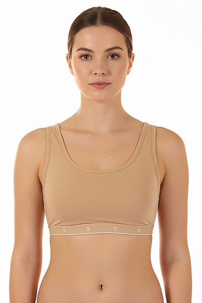 Seidensticker Dámská Bavlněná Sportovní Podprsenka Béžová S Květy Vel. M